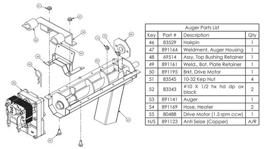 Auger Parts List Diagram and Parts List for 5790  US Stove Company Heating Stove